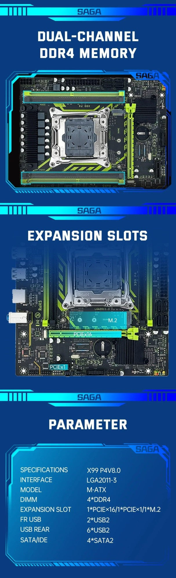 Conjunto de placa-mãe SOYO X99 com CPU Intel Xeon E5 2650 V4 e memória RAM DDR4 de canal duplo 16Gx1 2133MHz para componentes de computador gamer