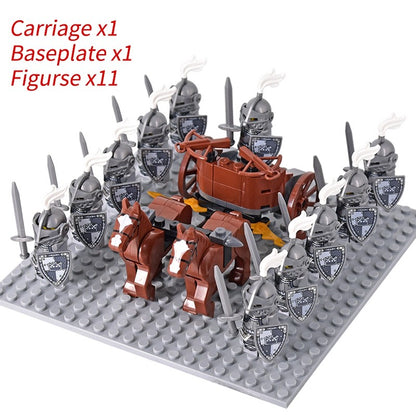 Castelo Medieval Cavaleiros Guerreiros Espartanos Cruzados Legião Romana Infantaria Cavalo de Guerra Carruagem Blocos de Montar Brinquedo de Figuras