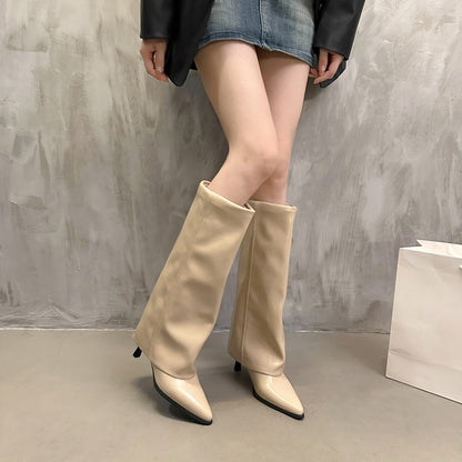 Women Chunky High Boots Pointed Toe Sexy Solid Color Design  Autumn and Winter New 2024 Trend Retro Fad Woman Boots Size 35-42