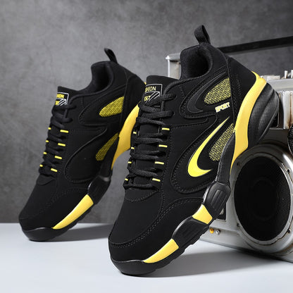 Plus Size Men's Trendy Colour Block Sneakers, Comfy Non Slip Lace Up Casual Durable Shoes For Men's Outdoor Activities