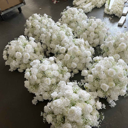 30-70cm Artificial White Rose Flower Ball, Wedding Reception Table Centerpieces, Floral Arrangement for Party Event Decor