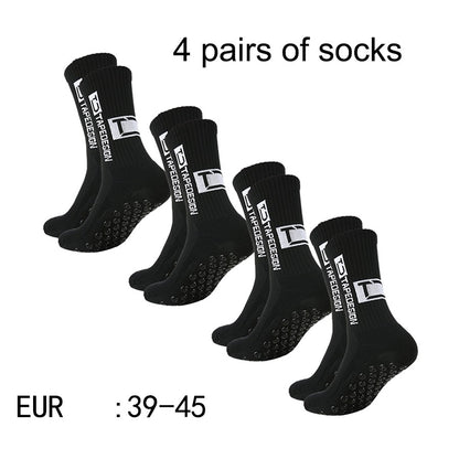 4 pares de meias de futebol coladas TC de cano médio novas para treinamento e competição esportiva, meias antiderrapantes e respiráveis