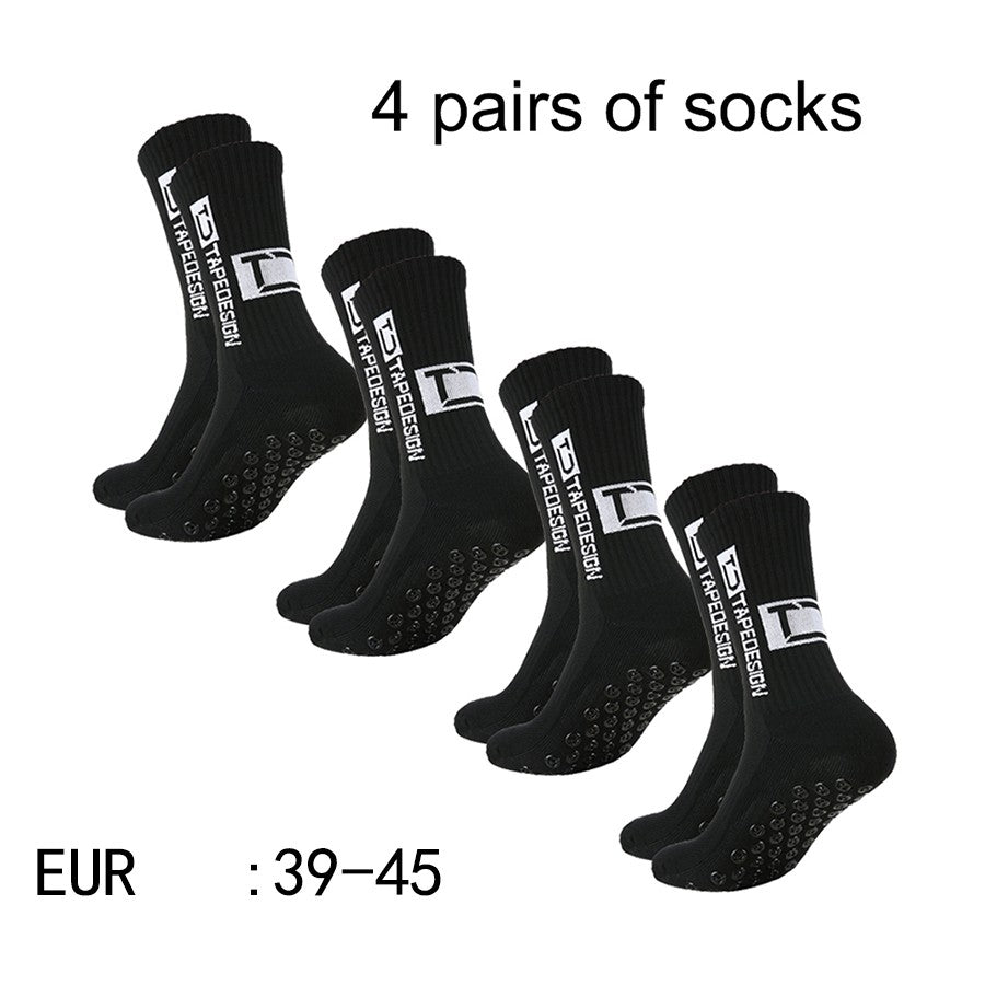 4 pares de meias de futebol coladas TC de cano médio novas para treinamento e competição esportiva, meias antiderrapantes e respiráveis