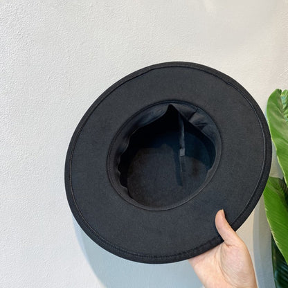 Chapéu Fedora de Lã Feminino com Fivela Decorada Aba Reta Feltro Retrô Jazz Boné Inverno Outono Quente Estilo Britânico Boater