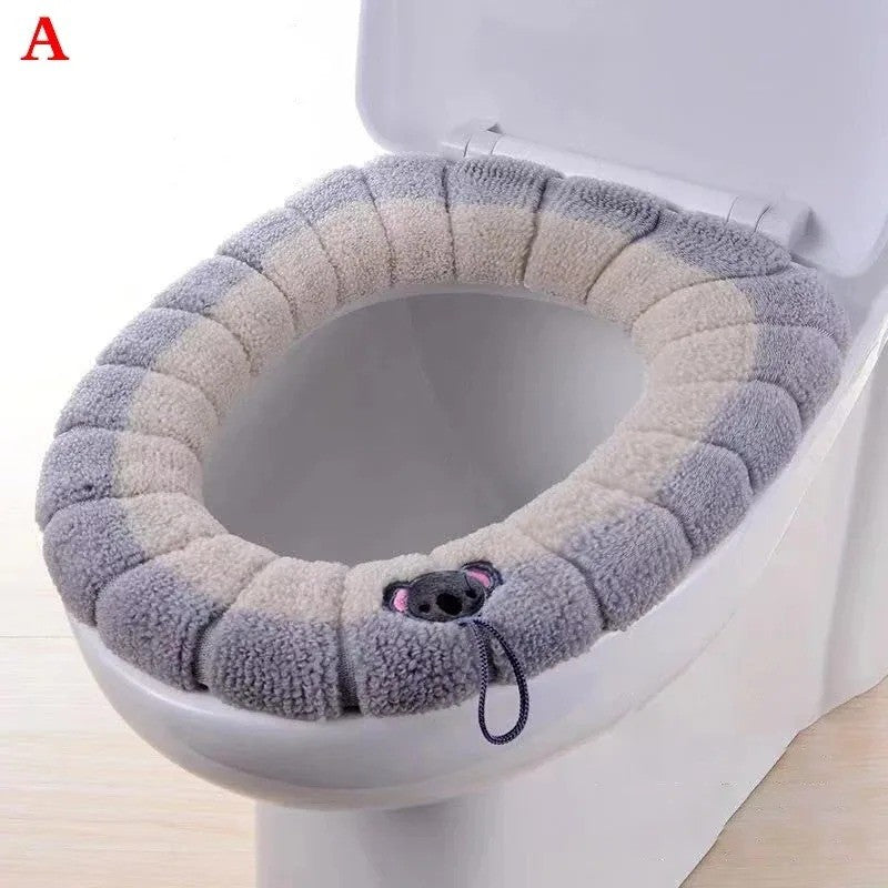 Assento Sanitário de Inverno Universal Portátil Macio Lavável Espessado de Pelúcia Capa de Assento Tapete Almofada de Vaso Sanitário para Banheiro com Acessórios