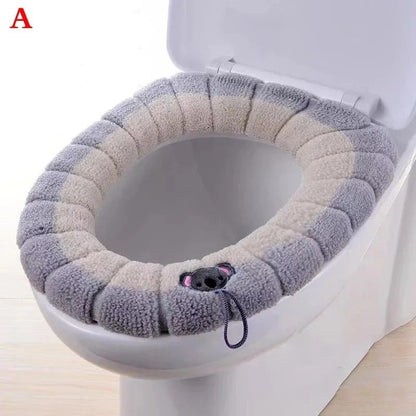 Assento Sanitário de Inverno Universal Portátil Macio Lavável Espessado de Pelúcia Capa de Assento Tapete Almofada de Vaso Sanitário para Banheiro com Acessórios
