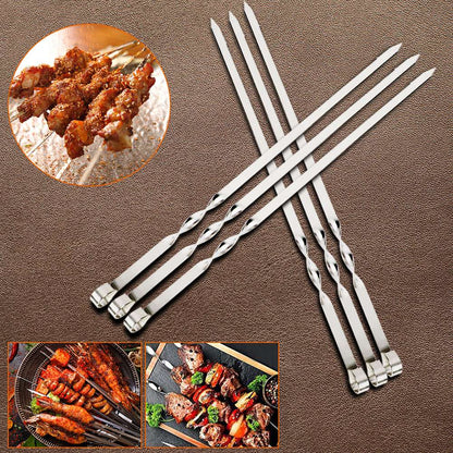 Wide BBQ Sticks BBQ Utensil Flat BBQ Fork Outdoor Camping Picnic Reusable Grill Sticks 6Pcs Stainless Steel Barbecue Skewer