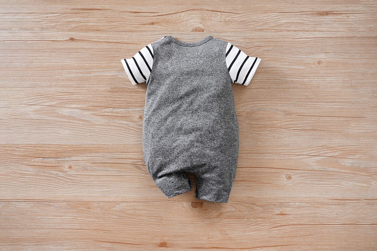 IURNXB Newborn Baby Romper Summer Cat Printed Short Sleeve Stripe Jumpsuit Infant One Piece Outfit for Boys Girls Unisex 0-18M