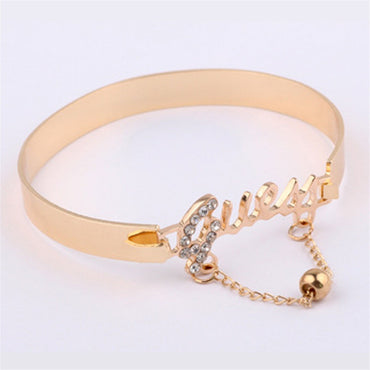 Women's Metal Bracelet Letter Design Chain Tassel Alloy Band Crystal Charm Hot Selling Jewelry Fashion Jewelry