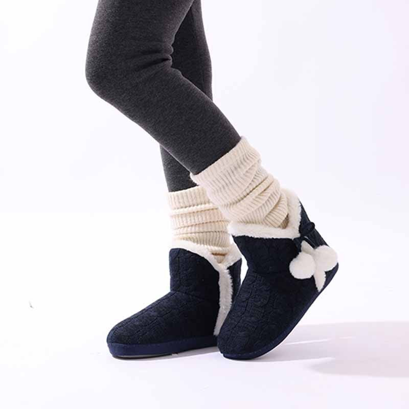 Litfun Winter Warm Plush Boots For Women Outdoor Soft Sole Non-slip Knit Furry Snow Boots Indoor Cozy Fur House Cotton Slippers