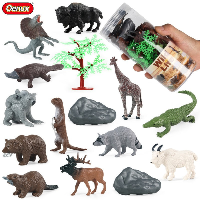 Mini Modelo Animal Fazenda de Vida Selvagem Aves Dinossauro Oceano Conjunto Animais da Planície Crocodilo Pinguim Insetos Brinquedos Micro Modelo Balde