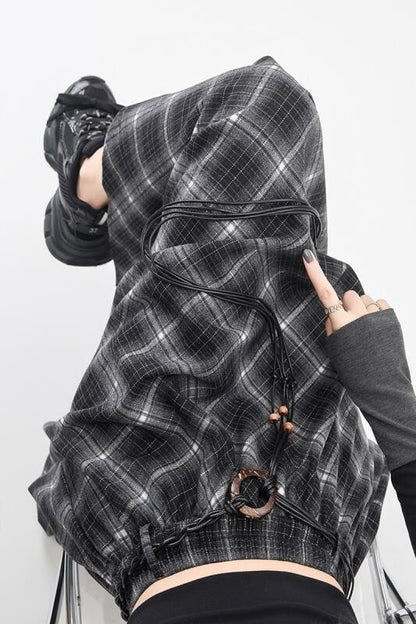 Women Skirt Plaid High Waisted Elastic A Line Mid Length Korean Style Fashion Retro Versatile Irregular Autumn Skirt