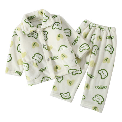 High Quality Coral Fleece Flannel Cute Cartoon Pattern Pajama Sets Boys and Girls Long Sleeve Warm Comfortable Winter Sleepwear