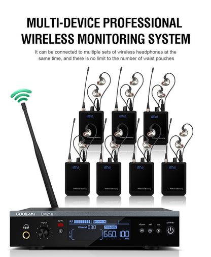 Sistema Sem Fio de Monitoramento Intra-Auricular UHF Gooermi LM210 Canal Estéreo Com Múltiplos Transmissores Para Pequenos Concertos e Home Theater