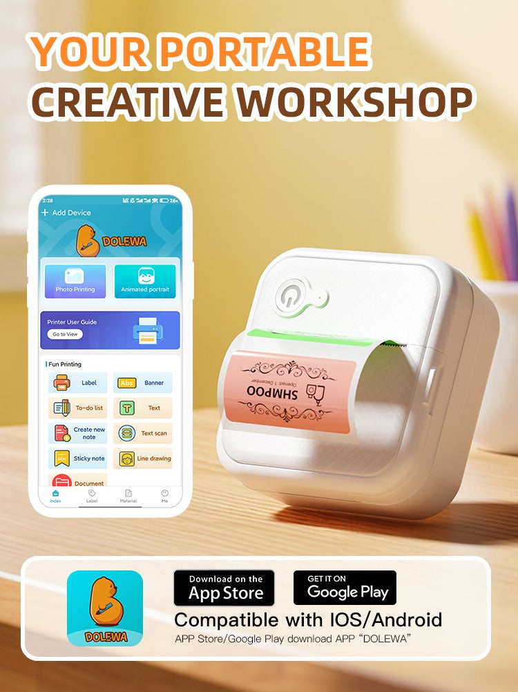DOLEWA D8 Portable Mini Printers Wireless Bluetooth Inkless Sticker Maker Printer Tag Price Machine for Office School Kitchen