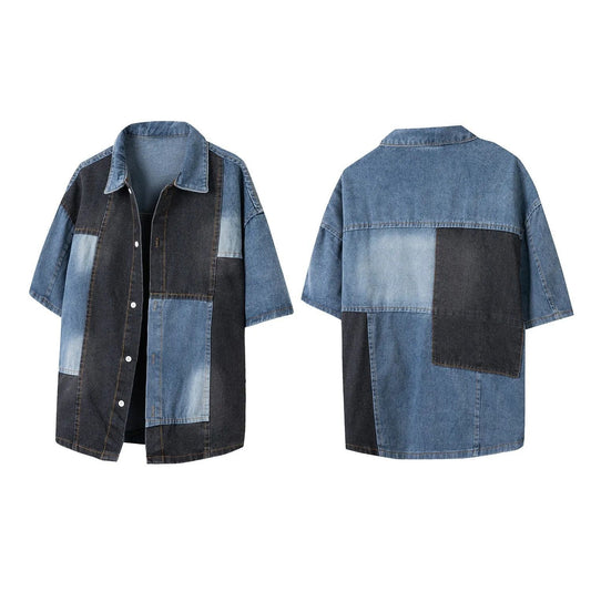 American Vintage Washed Denim Short Sleeve Shirt Loose Casual Design for Men And Women Summer Fashion Korean Style