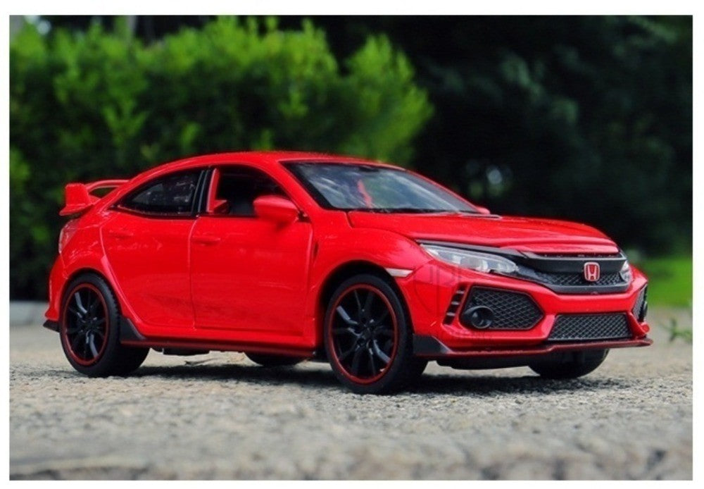 Carrinhos de brinquedo Honda Civic Type-R em liga metálica, escala 1:32, modelos fundidos com som e luz, veículos em miniatura, presentes de aniversário para crianças e adultos