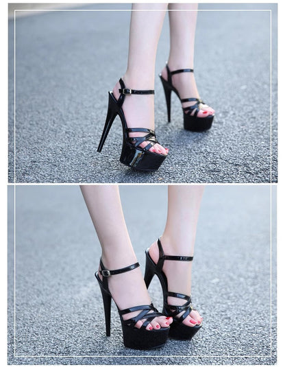 New 2024 Summer Fashion Sandals Sexy Open Toe 15CM High Heels Party Dress Wedding Nightclub Women Shoes Platform Stripper Heels