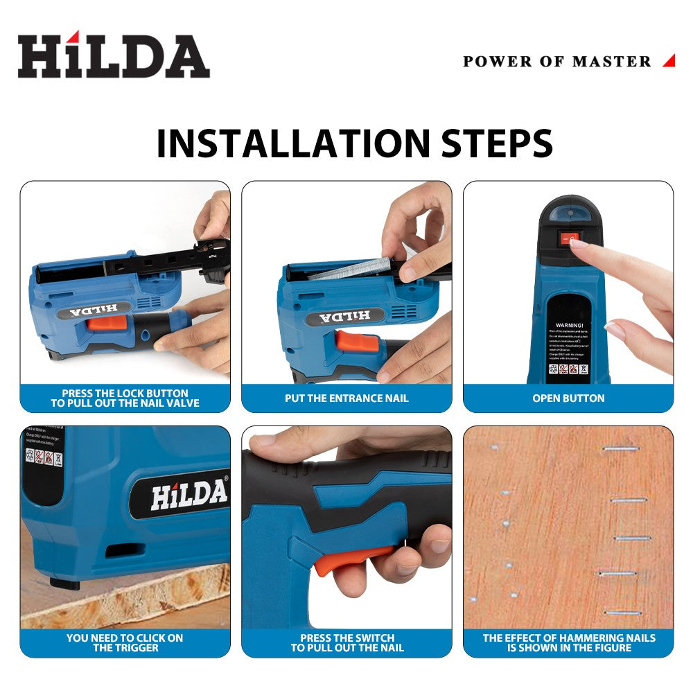 HILDA USBElectric 2 em 1 pistola de pregos a ar móveis pistola pneumática grampeador de moldura de madeira ferramenta pneumática ferramentas elétricas com 2000 unidades de grampos