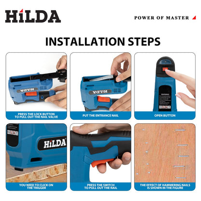 HILDA USBElectric 2 em 1 pistola de pregos a ar móveis pistola pneumática grampeador de moldura de madeira ferramenta pneumática ferramentas elétricas com 2000 unidades de grampos