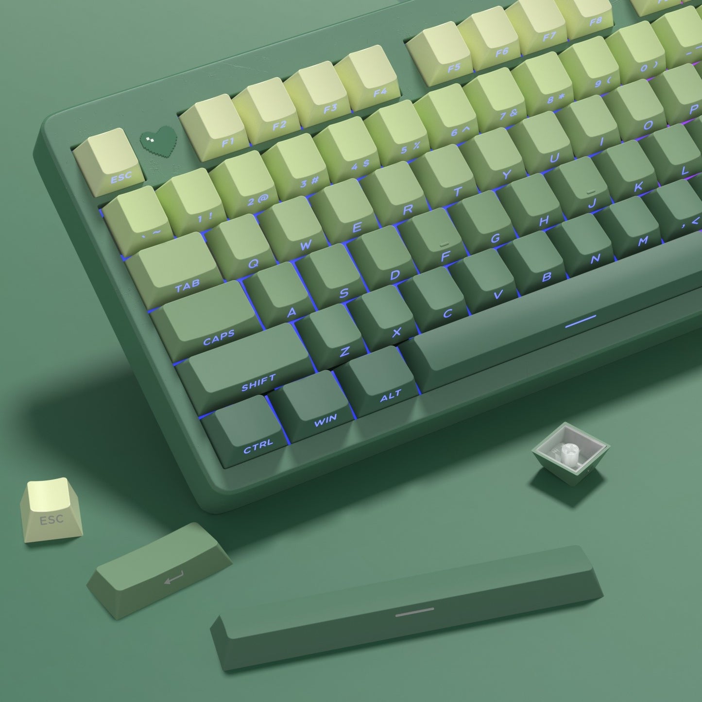 Novas Teclas 133 Gradiente Verde Shine Through Keycaps Impressão Lateral PBT Keycap Perfil Cherry Double Shot para Teclados Mecânicos