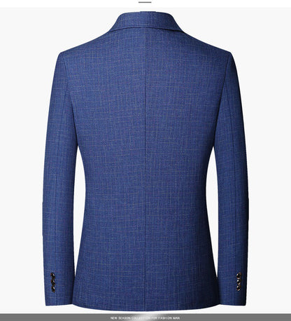 2025 Spring  Autumn New Blue Checkered Non-iron Suit Jackets for Men,black Light Business Casual Men Blazer Slim Fit, Asian Size