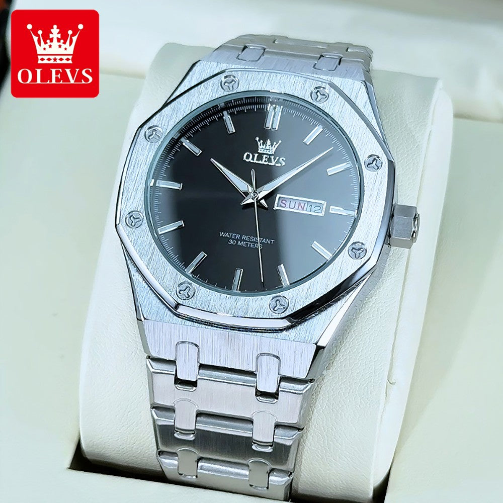 OLEVS Men's Watches Luxury Fashion Fine Steel Original Quartz Wristwatch for Man Waterproof Luminous Date Week Trend Dress 3726