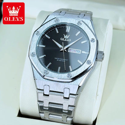 OLEVS Men's Watches Luxury Fashion Fine Steel Original Quartz Wristwatch for Man Waterproof Luminous Date Week Trend Dress 3726