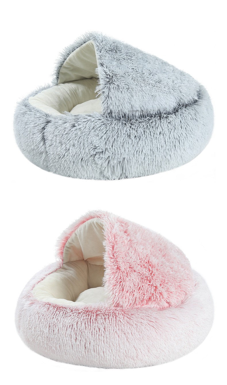 Cama para pets de pelúcia macia outono e inverno e cama para pets inverno quente e frio ninho edredom de pelúcia ninho de gato concha ninho de gato semi-fechado