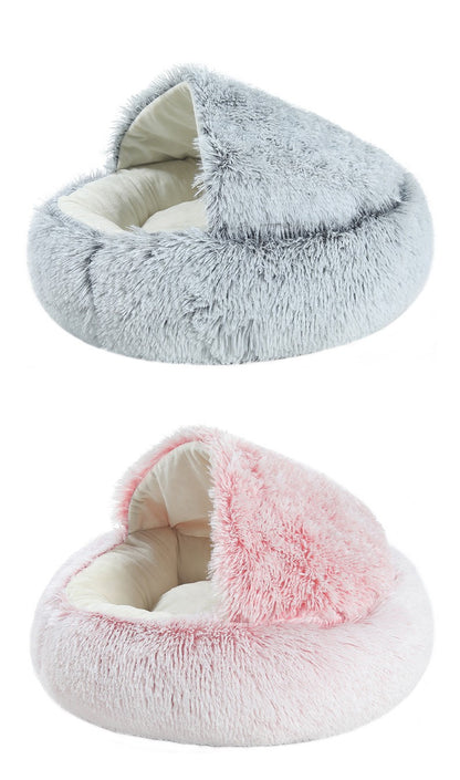 Cama para pets de pelúcia macia outono e inverno e cama para pets inverno quente e frio ninho edredom de pelúcia ninho de gato concha ninho de gato semi-fechado
