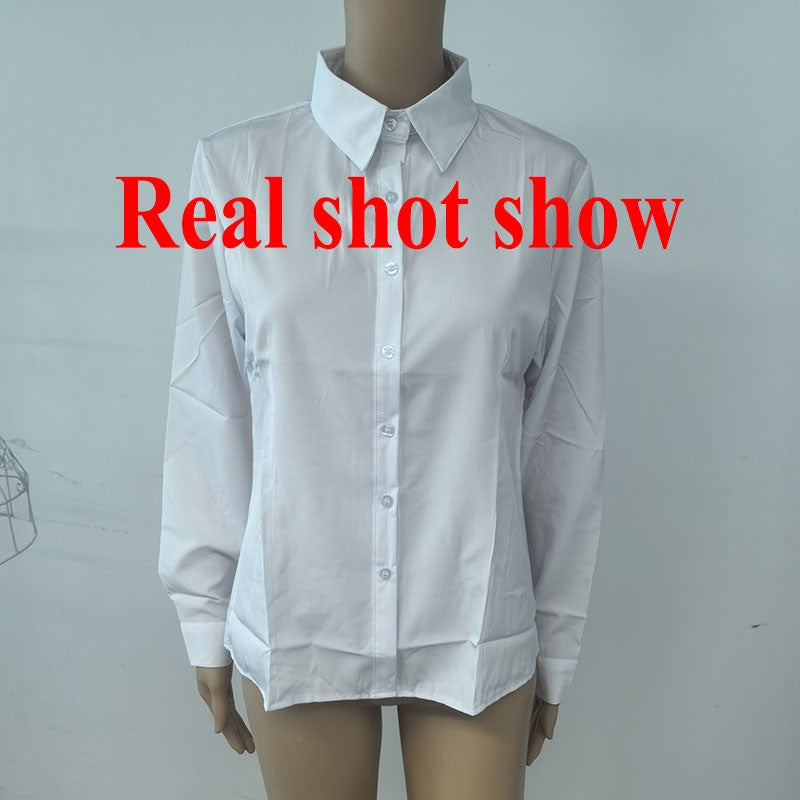 Professional White Shirt Women Office Lady Slim Fit Formal Blouse Woman Daily Commuter Simple Versatile Square Collar Base Shirt