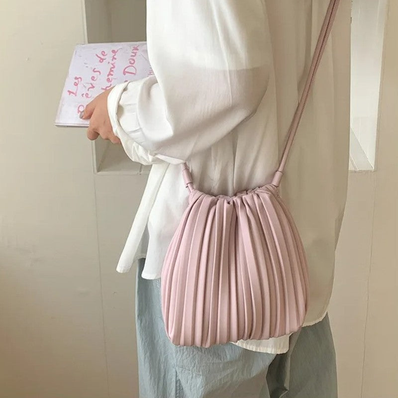 Summer Fashion New Crossbody Bag Women's PU Single Shoulder Mini Bag Luxury Versatile Pleated Casual Small Square Bag Handbags
