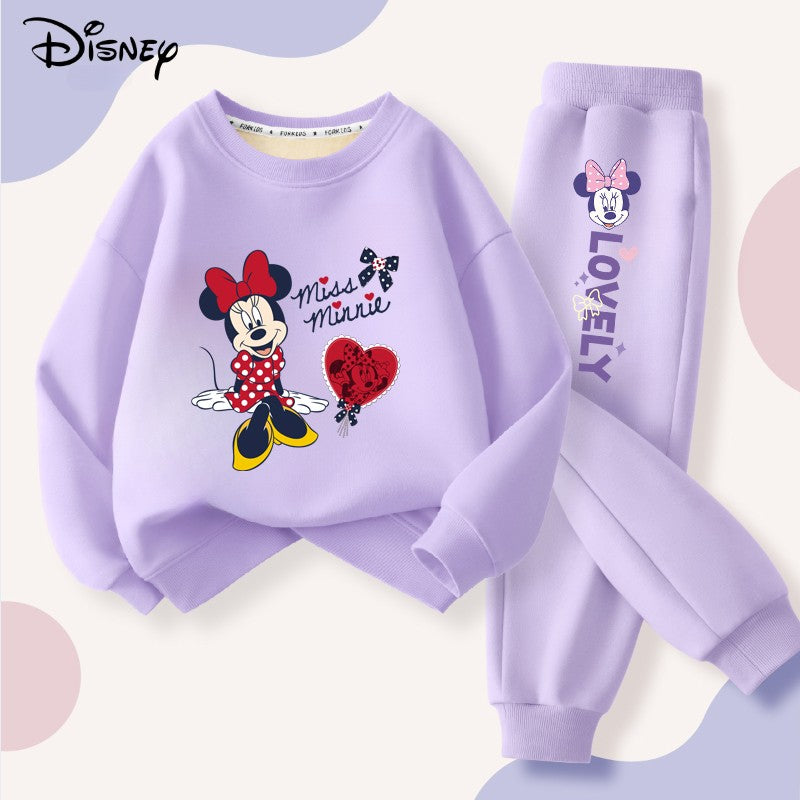 Disney Minnie Printing Baby Girls Clothes Set Autumn Children Sweatshirt Top and Pants Bottom 2 Piece Suit Casual Tracksuit