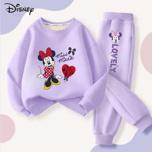 Disney Minnie Printing Baby Girls Clothes Set Autumn Children Sweatshirt Top and Pants Bottom 2 Piece Suit Casual Tracksuit