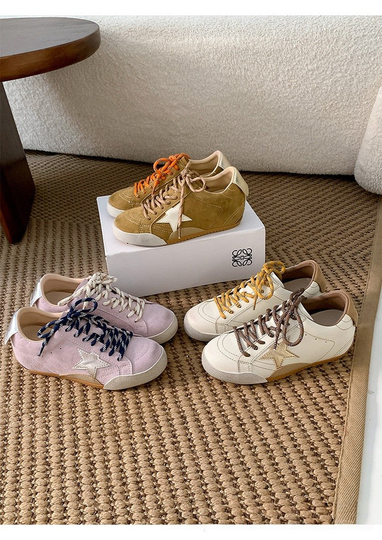 6cm de Elevação Interna Cadarços de Pato Mandarim Estrela Sapatos Sujos Femininos Vintage Sola Grossa Versátil Tênis Casual
