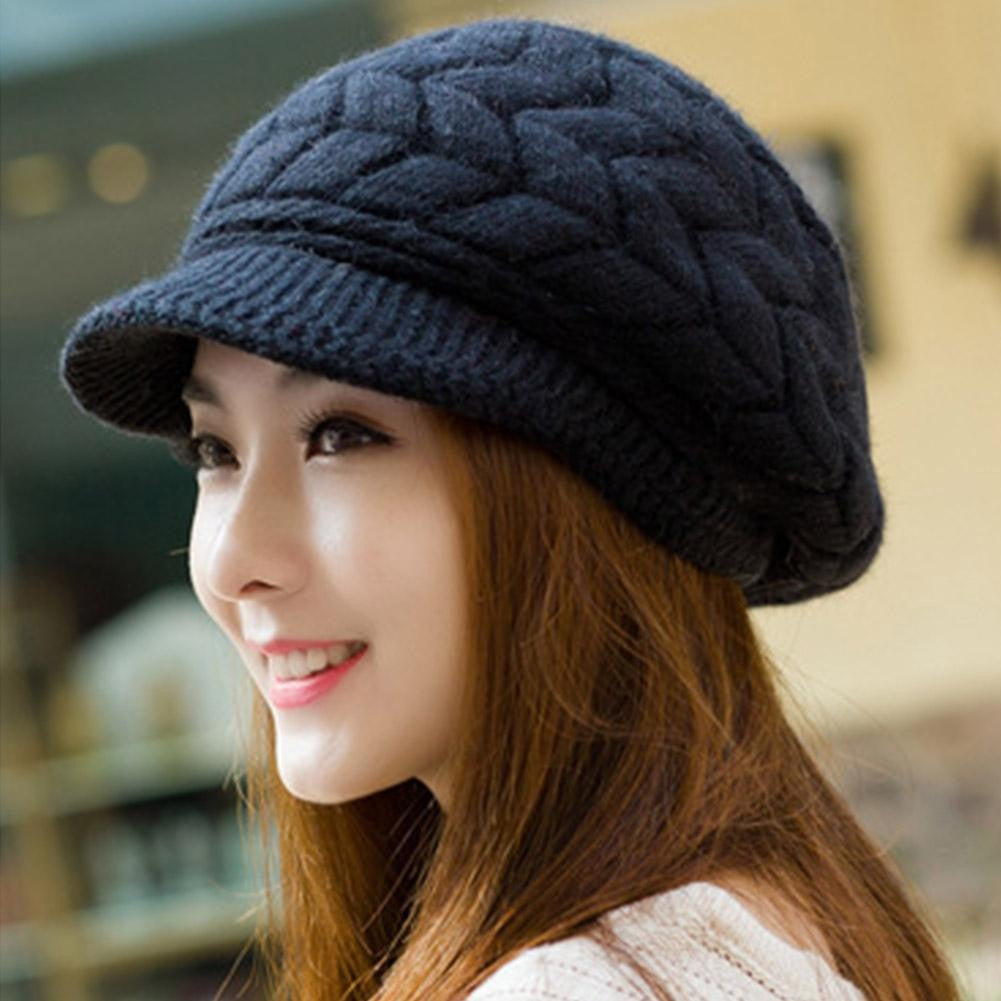 Women's Winter Solid Color Warm Knitting Loose Beret Leisure Ski Cap Korean Version Beret Plus Velvet Thick Knitting Ear Cap