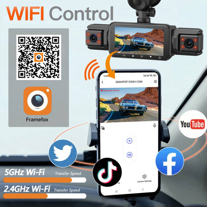 Câmera automotiva (Dashcam) 4 canais Black Box WiFi Câmera de condução FHD 1080P Visão Noturna Gravação em Loop adiciona kit de fiação acessórios automotivos