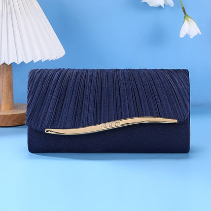Luxury Pleated Ladies Evening Bag Candy Polyester Clutch Purses for Women Pearl Decorated Wedding Party and Messenger Bag