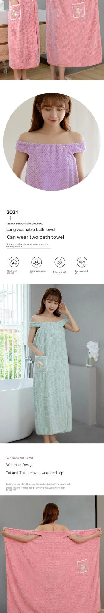 Bath Towel Household Women Wearable Wrap Adults Absorb Water Polyester Dry Hair Skirt Long Style Bathroom Washable Bathrobe