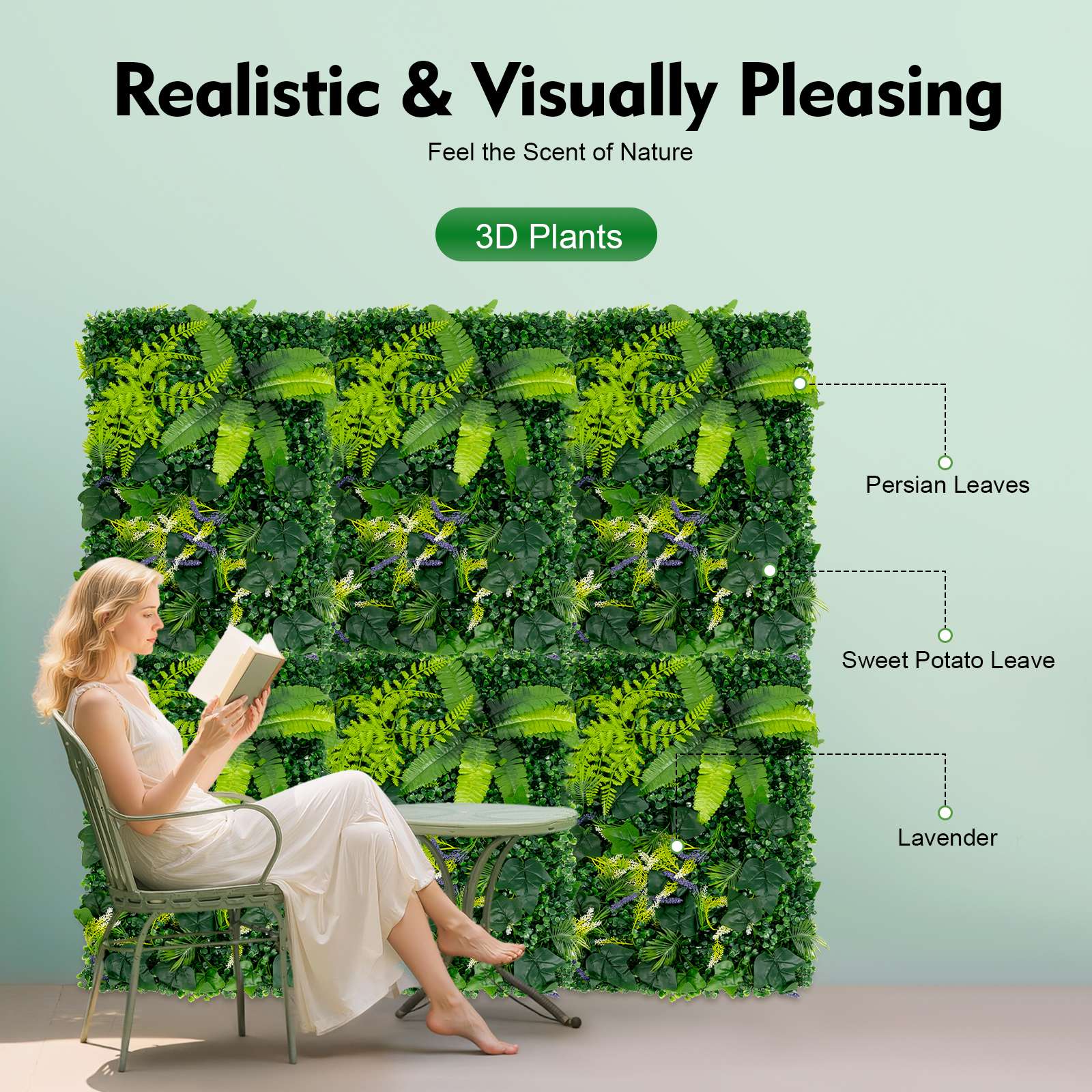 6 Pack Artificial Greenery Wall 60x40cm Faux Plant Panel for Garden Balcony Porch Wedding Party Indoor Outdoor Decoration