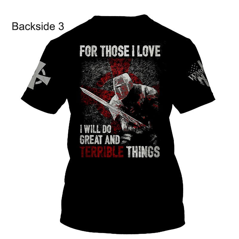 Crusader Knights Templar 3D Harajuku Print Handsome Retro Taste Fashion Personality Street Men's Round Neck Short Sleeve T-shirt