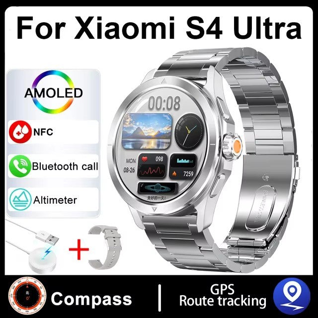 Novo Para Xiaomi S4 Ultra Outdoor Sports Smart Watch Masculino 1,53 polegadas AMOLED NFC GPS Bússola Frequência cardíaca À prova d'água Chamada BT Smartwatch