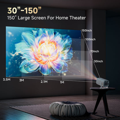 HONGTOP Android 14 P30PRO Supports 720p Screen Mirroring Smart Projector 4K WiFi6 Smart Home Theater Outdoor Portable Projector