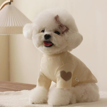 Moletom Bordado Coração Pequeno Cão Roupa Quente para Pet Teddy Camisa de Inverno Yorkshire Regata Macia