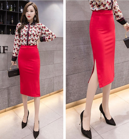 New Style Summer Fashion Elastic Waist Half-length Skirt 2025 Plus Size Women's Clothing Side-Slit Bodycon Skirts