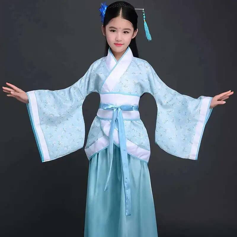 Hanfu Chinese Costume Girls Children Kimono Traditional Vintage Ethnic Fan Students Dance Halloween Japanese Yukata Kimono Style