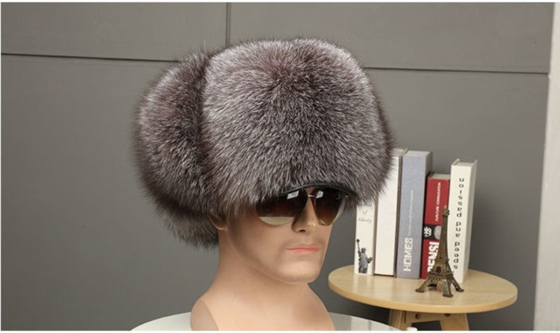 Real Fur 100% Fox Skin Russian Businessmen Pilot Bombers Full Mao Men's hat Ushanka Winter Ear Guard Hat Raccoon Fur Beanie hat