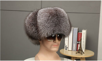 Real Fur 100% Fox Skin Russian Businessmen Pilot Bombers Full Mao Men's hat Ushanka Winter Ear Guard Hat Raccoon Fur Beanie hat