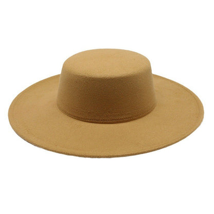 2025   Flatcap New French Elegant Flat-top Cap Dame Hat Retro Wide Brim Felt Hat Women