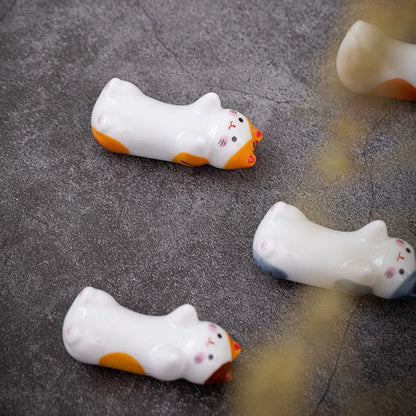 Conjunto de Descanso de Hashi de Cerâmica Gato Fofo Suporte de Hashi de Sushi de Comida Suporte de Garfo de Colher de Cerâmica Artesanato Suporte de Travesseiro